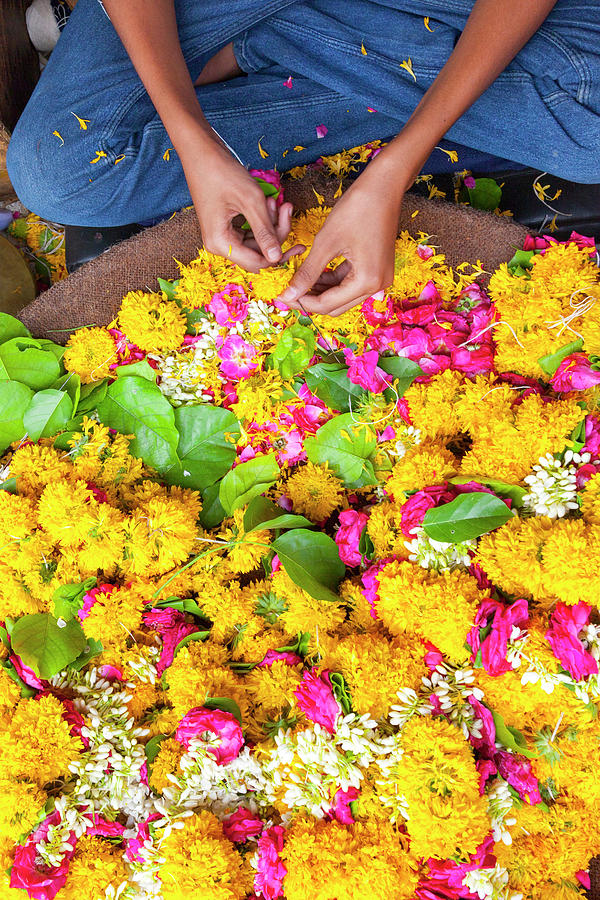 Making Flower Garlands, India Digital Art by Suzy Bennett