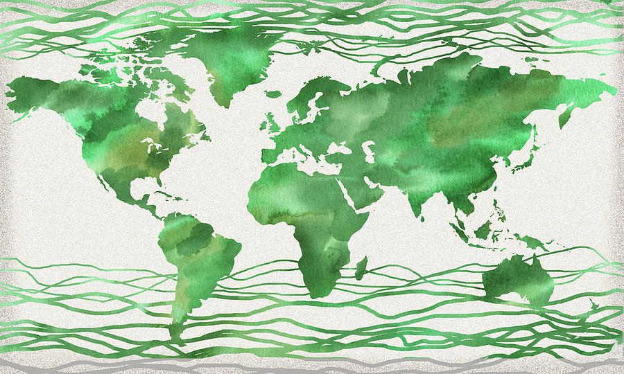 Making Green Wave In The World Watercolor Map Painting