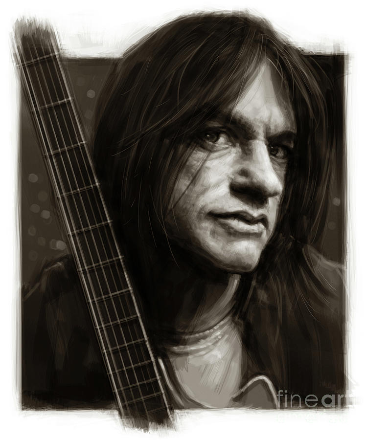 Malcolm Young Digital Art - Malcolm Young sketch portrait by Andre Koekemoer
