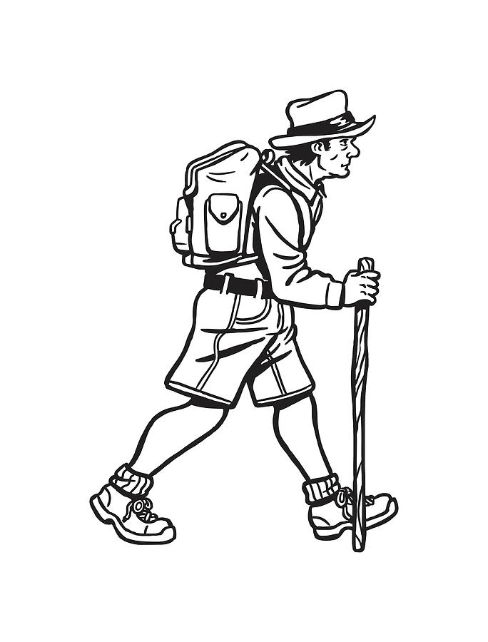 hiking clipart black and white
