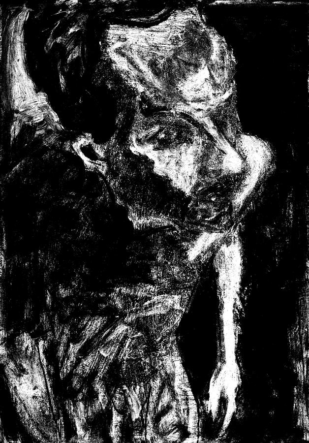 Male nude standing crouched Monochrome 5 Digital Art by Edgeworth Johnstone