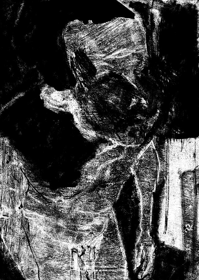 Male nude standing crouched Monochrome 7 Digital Art by Edgeworth Johnstone