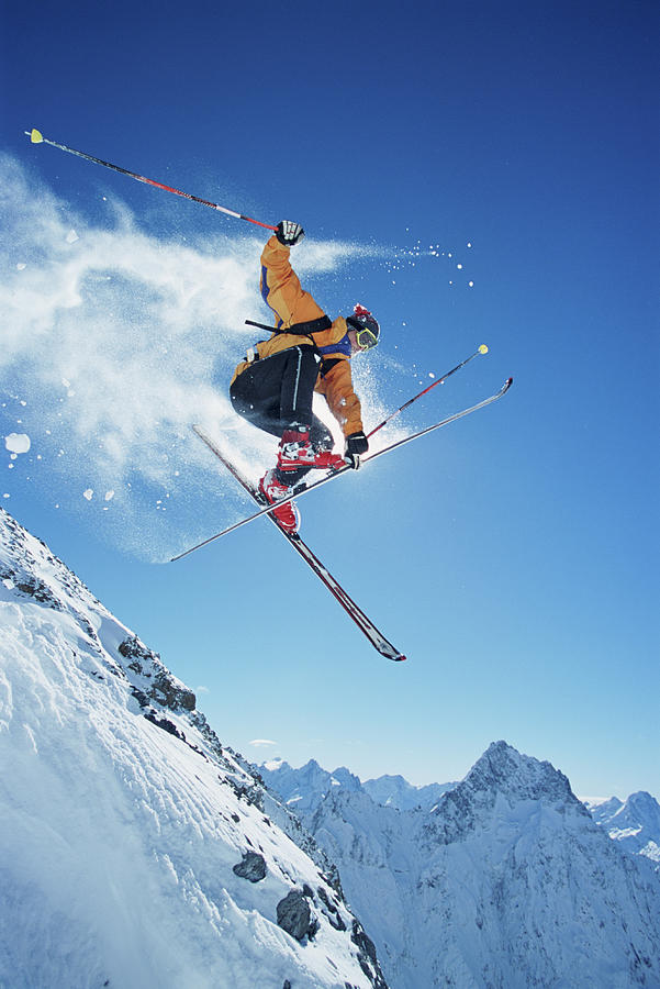 Male Skier In Mid-air, Low Angle View Photograph by Jakob Helbig