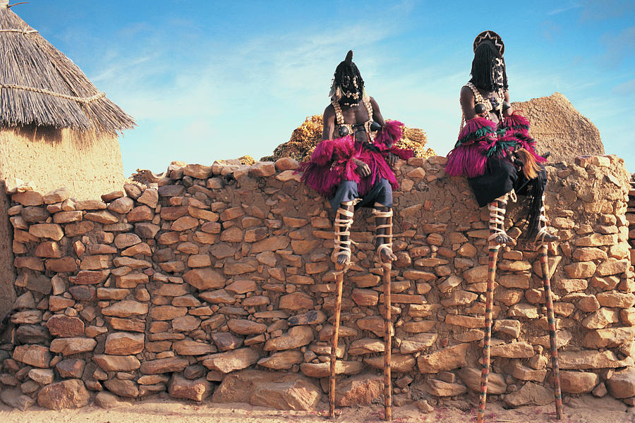Dogon Tribe Photograph - Mali, Dogon Country, Two Male Stilt by Peter Adams