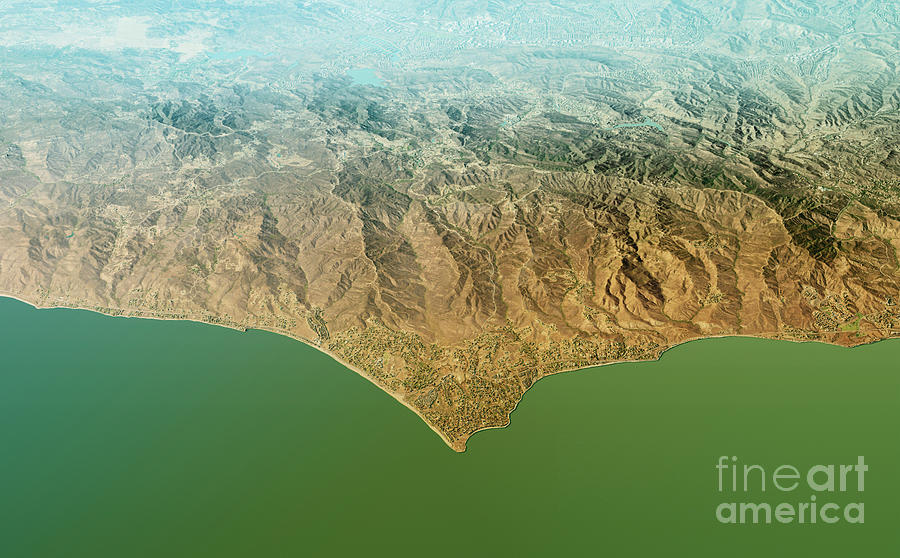 Malibu 3D Render Topographic Map Aerial View Digital Art By Frank   Malibu 3d Render Topographic Map Aerial View Frank Ramspott 