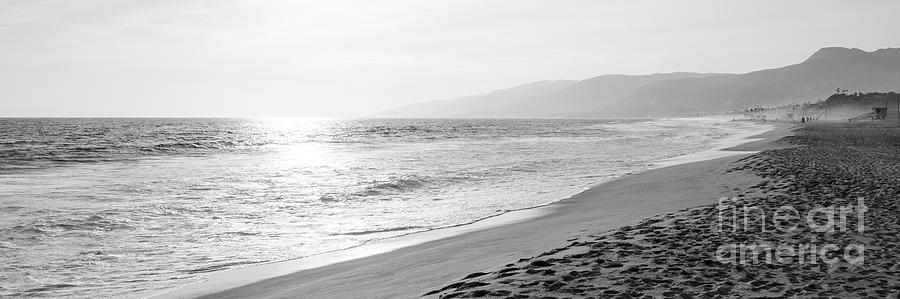 Malibu Zuma Beach Black and White Panoramic Photo Photograph by Paul Velgos