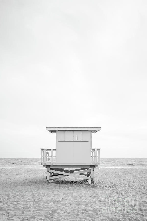 Malibu Zuma Beach Lifeguard Tower #1 Black and White Photo Photograph by Paul Velgos