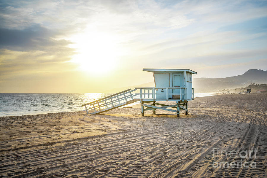 Beach Photograph - Malibu Zuma Beach Lifeguard Tower #4 Sunset by Paul Velgos