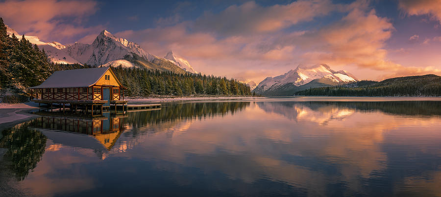 Winter Photograph - Maligne Lake, Canada by David Martin Castan