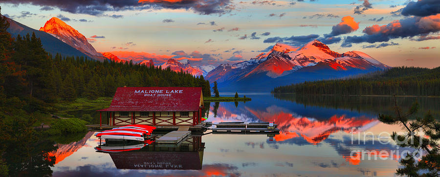 Maligne Lake Glowing Peaks Photograph by Adam Jewell