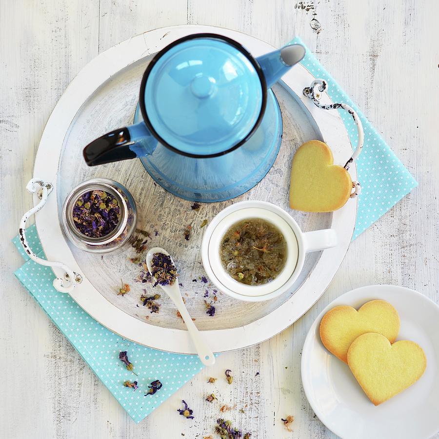 Mallow Tea In A Teapot With Biscuits Photograph by Mariola Streim