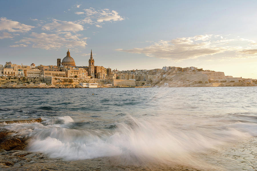 Malta, Valletta, Mediterranean Sea, Panoramic View Of Valletta City, The Capital Of Malta, Europe Digital Art by Andrea Pavan
