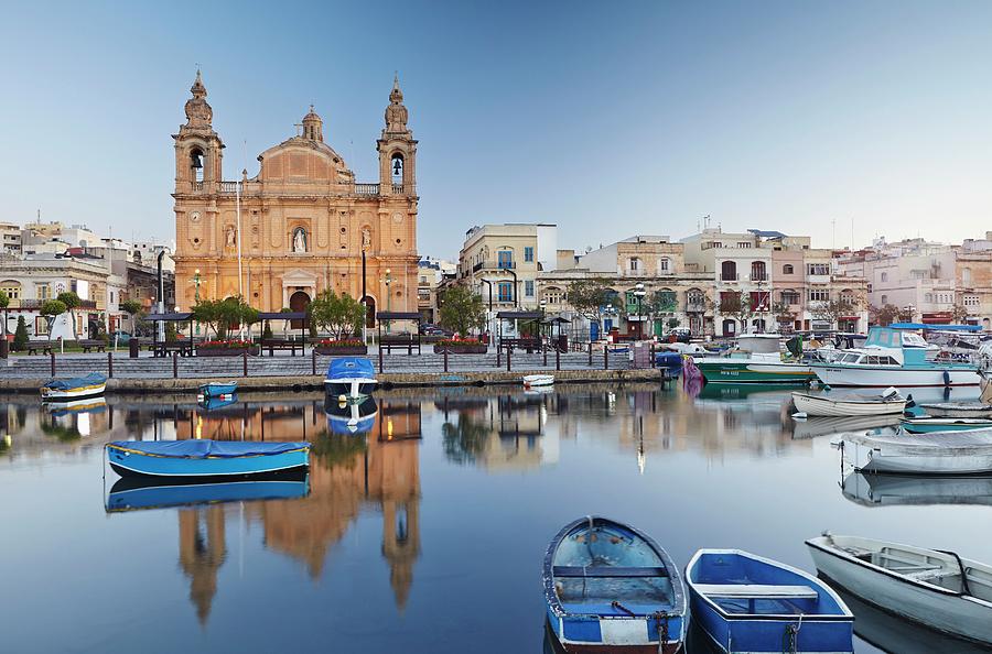 Malta, Valletta, Msida Creek Harbor And Church Of St Joseph Digital Art ...