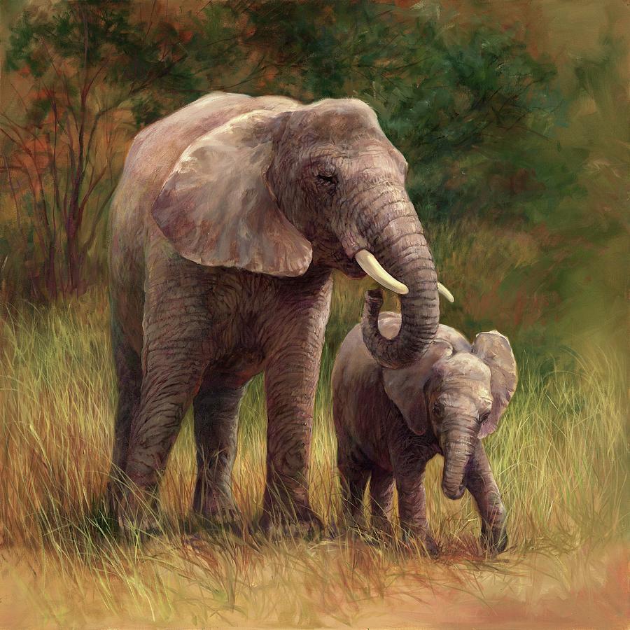 Animal Painting - Peaceful Mama Elephant by Laurie Snow Hein