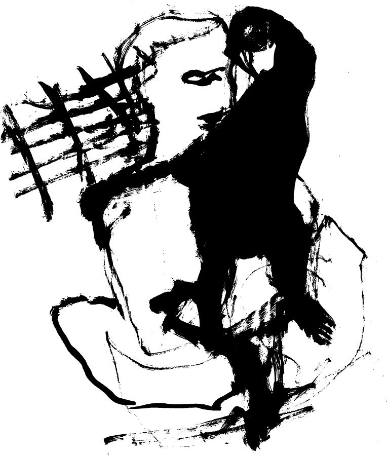 Man and a monkey Drawing by Edgeworth Johnstone