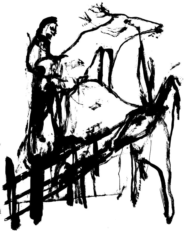 Man and deer Drawing by Edgeworth Johnstone