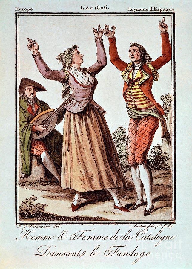 Man And Woman From Catalonia Dancing The Fandango, Europe, Kingdom Of Spain, 1806. Color Engraving. Painting by Spanish School