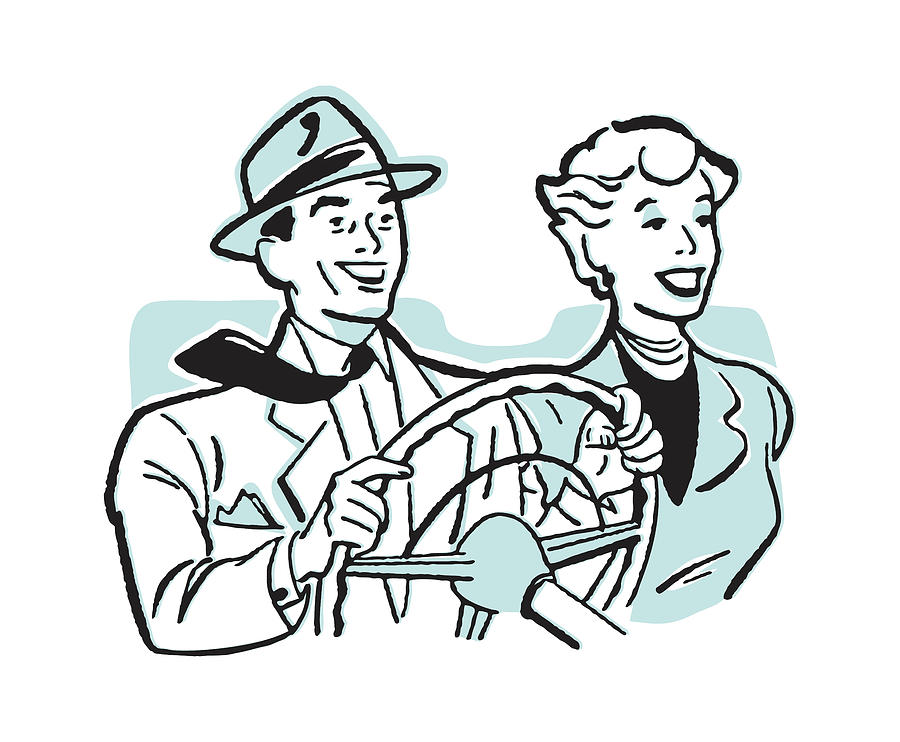 Transportation Drawing - Man and Woman out for a Drive by CSA Images