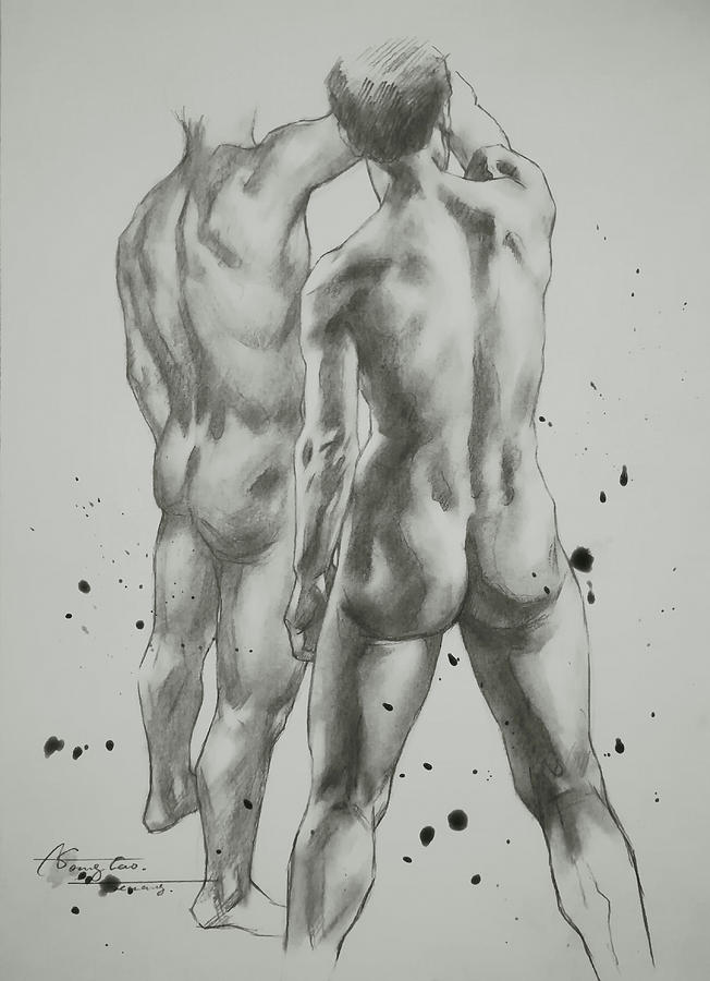 Male Nude Drawing - Man Body# 19131 by Hongtao Huang.
