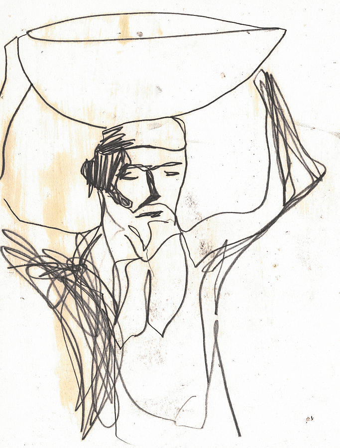 Man Carrying a Basket on His Head 2 Drawing by Edgeworth Johnstone