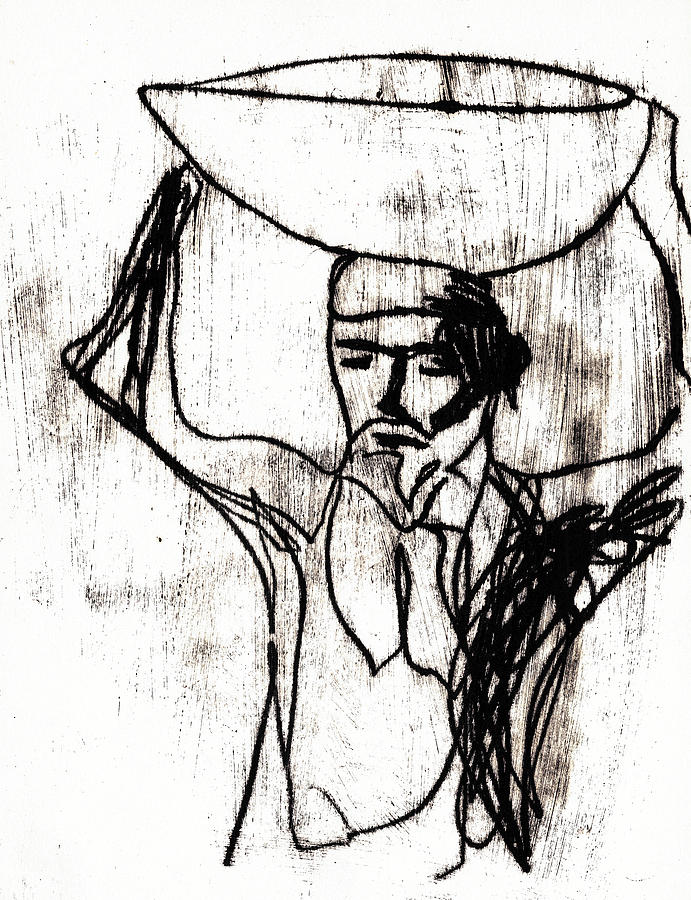 Man Carrying a Basket on his head 3 Drawing by Edgeworth Johnstone
