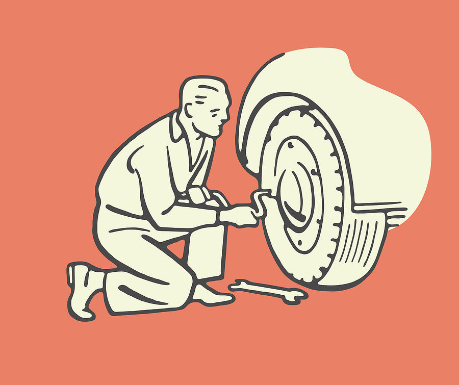 Man Changing Tire Drawing by CSA Images - Fine Art America