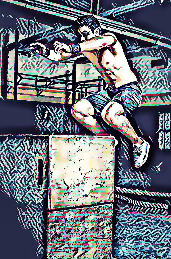 Man doing A Box Jump Exercise Painting by Jeelan Clark