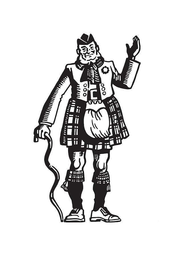 Black And White Drawing - Man Dressed in a Kilt by CSA Images