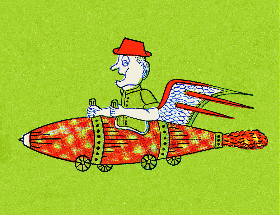 Transportation Drawing - Man Driving a Rocket by CSA Images