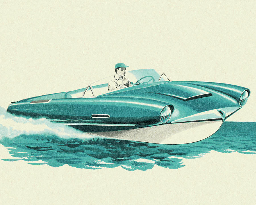 Summer Drawing - Man Driving Futuristic Boat by CSA Images