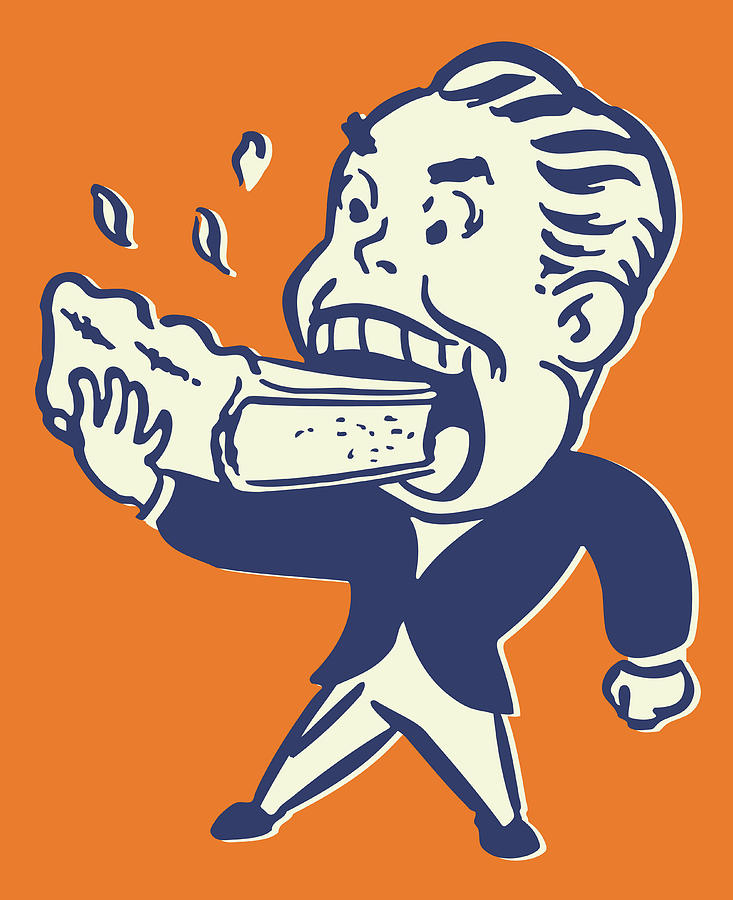 Cake Drawing - Man Eating Slice of Pie by CSA Images