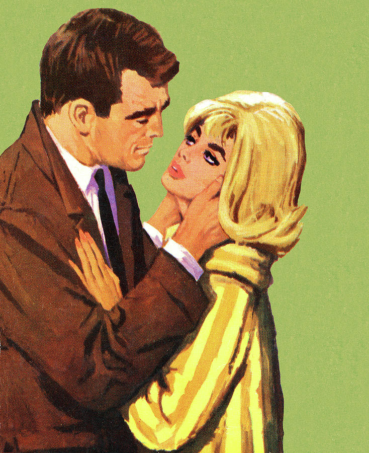 Vintage Drawing - Man Embracing Blonde Woman by CSA Images