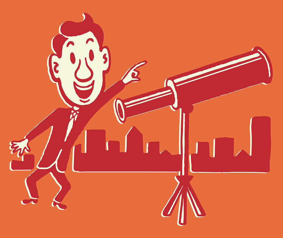 Science Fiction Drawing - Man Excited about What He Saw Through his Telescope by CSA Images