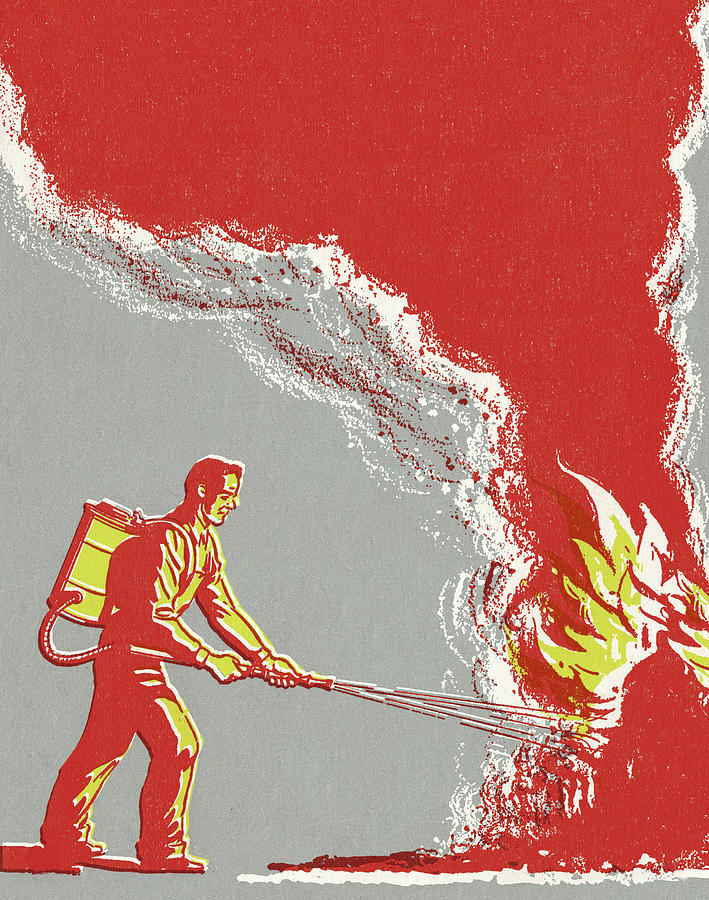 Vintage Drawing - Man Fighting Fire by CSA Images