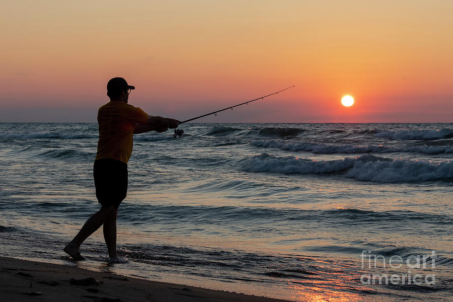 Man Fishing On Lake Michigan Photograph by Jim West/science Photo Library