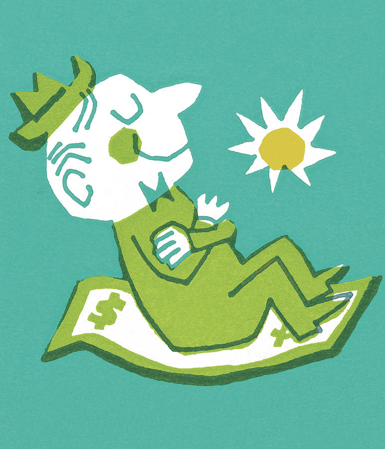 Summer Drawing - Man Floating on a Dollar Bill by CSA Images