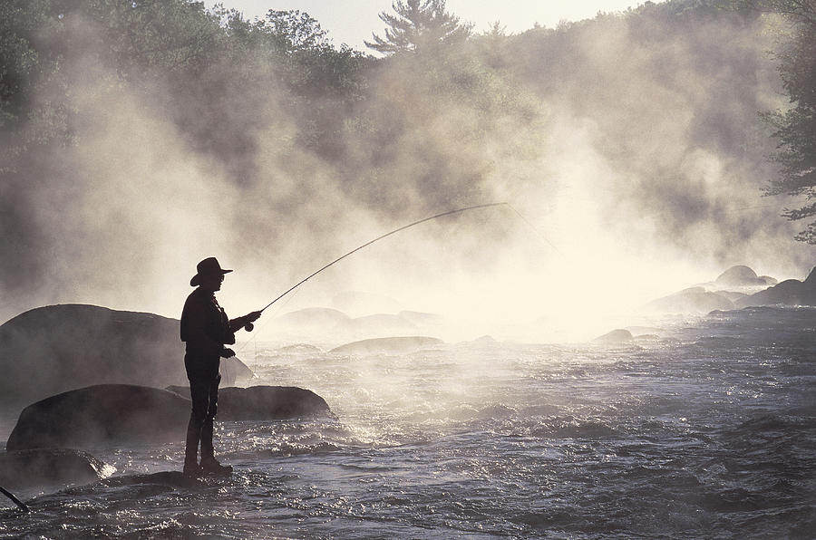 Man Fly-fishing In Contoocook River Photograph by David White Man Fly-fishing In Contoocook River Photograph by David White