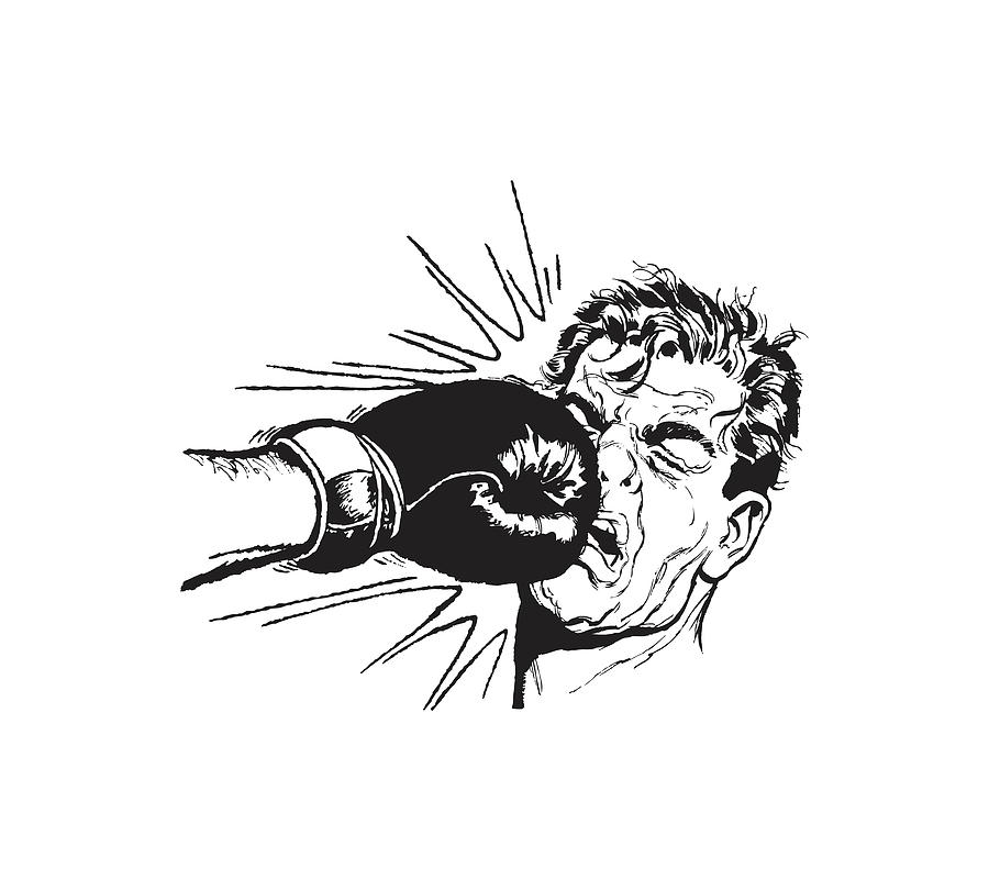 Monochrome sketch of man knocking punching bag Vector Image