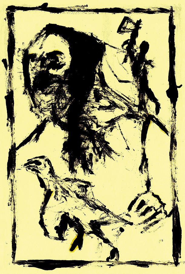 Man holding a bird back Painting by Edgeworth Johnstone