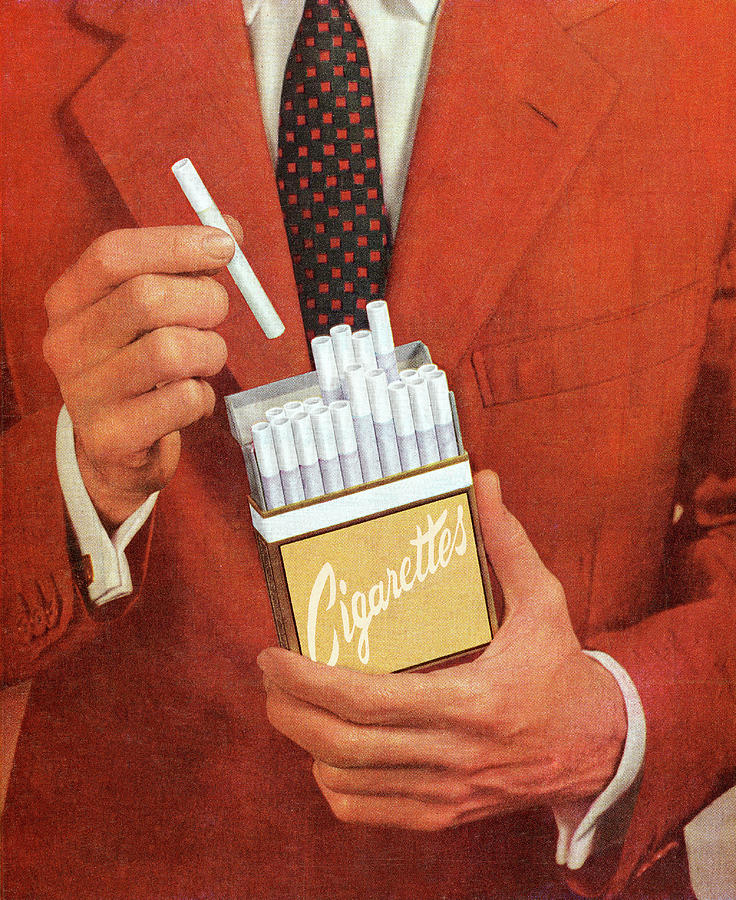 Vintage Drawing - Man Holding a Pack of Cigarettes by CSA Images