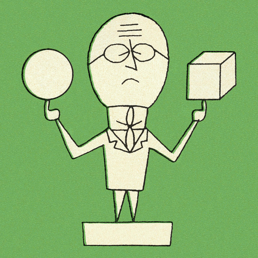 Cube Drawing - Man Holding Ball and Cube by CSA Images