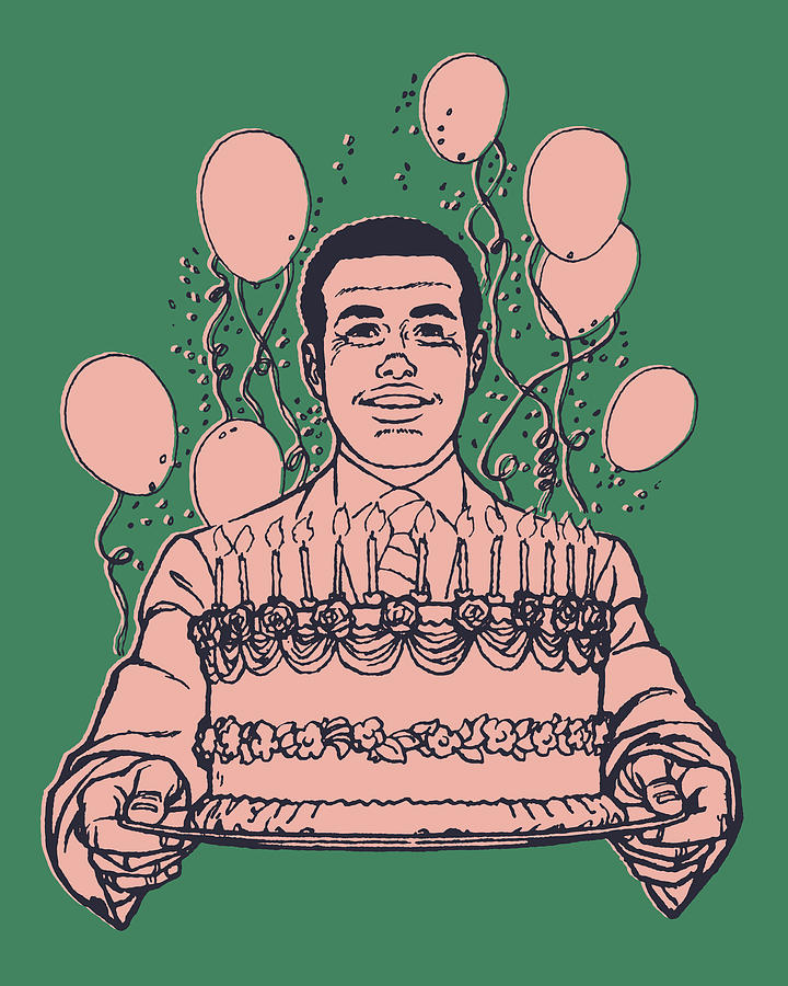 Man holding birthday cake Drawing by CSA Images Fine Art America