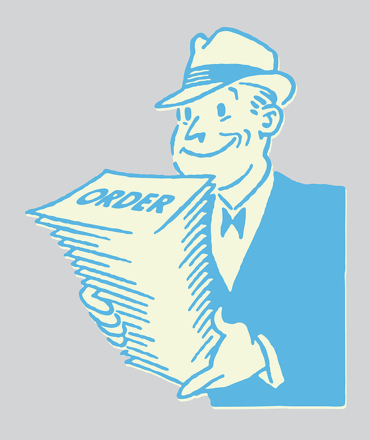 Man Holding Large Stack of Orders Drawing by CSA Images Pixels