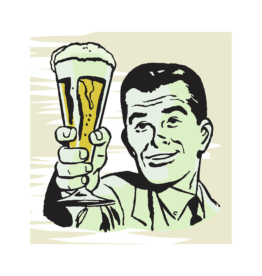 Beer Drawing - Man Holding out Pint Glass of Beer by CSA Images