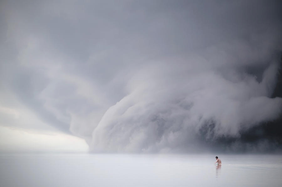 Man In A Lake, Dramatic Sky, Supercell Photograph by Rudolf Vlcek