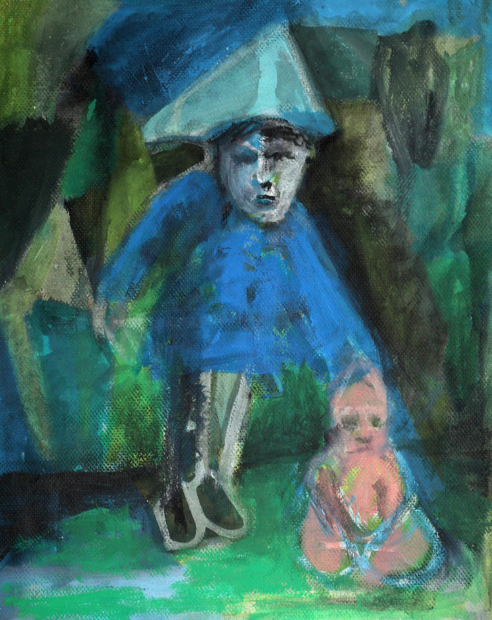 Man in a park with a baby Painting by Edgeworth Johnstone