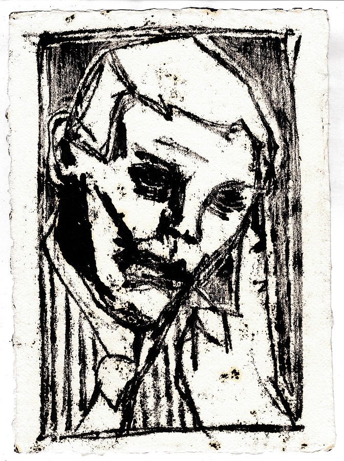 Man in a Tie Black Oil Drawing Drawing by Edgeworth Johnstone