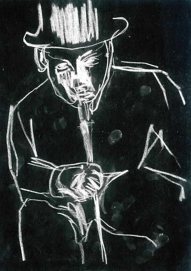 Man in a Top Hat White on Black Digital Art by Edgeworth Johnstone