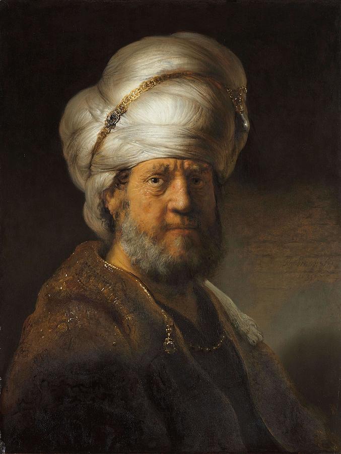 Man in Oriental Dress. Bust of a Man in Oriental Dress. Painting by Rembrandt -1606-1669-