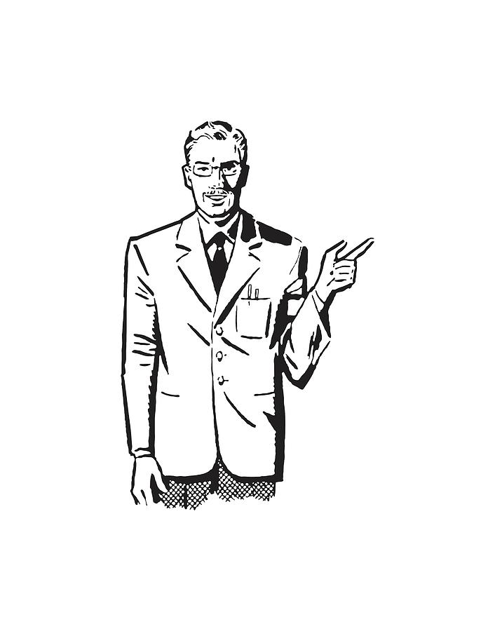 Man in Suit Pointing to the Side Drawing by CSA Images - Fine Art America